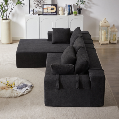 Modern Chenille Upholstered Sectional Sofa Couch Set,Modular 108" L Shaped Sectional Living Room Sofa Set With 6 Pillows,Free Combination Sofa Couch for Living Room,Bedroom(Left Chaise)