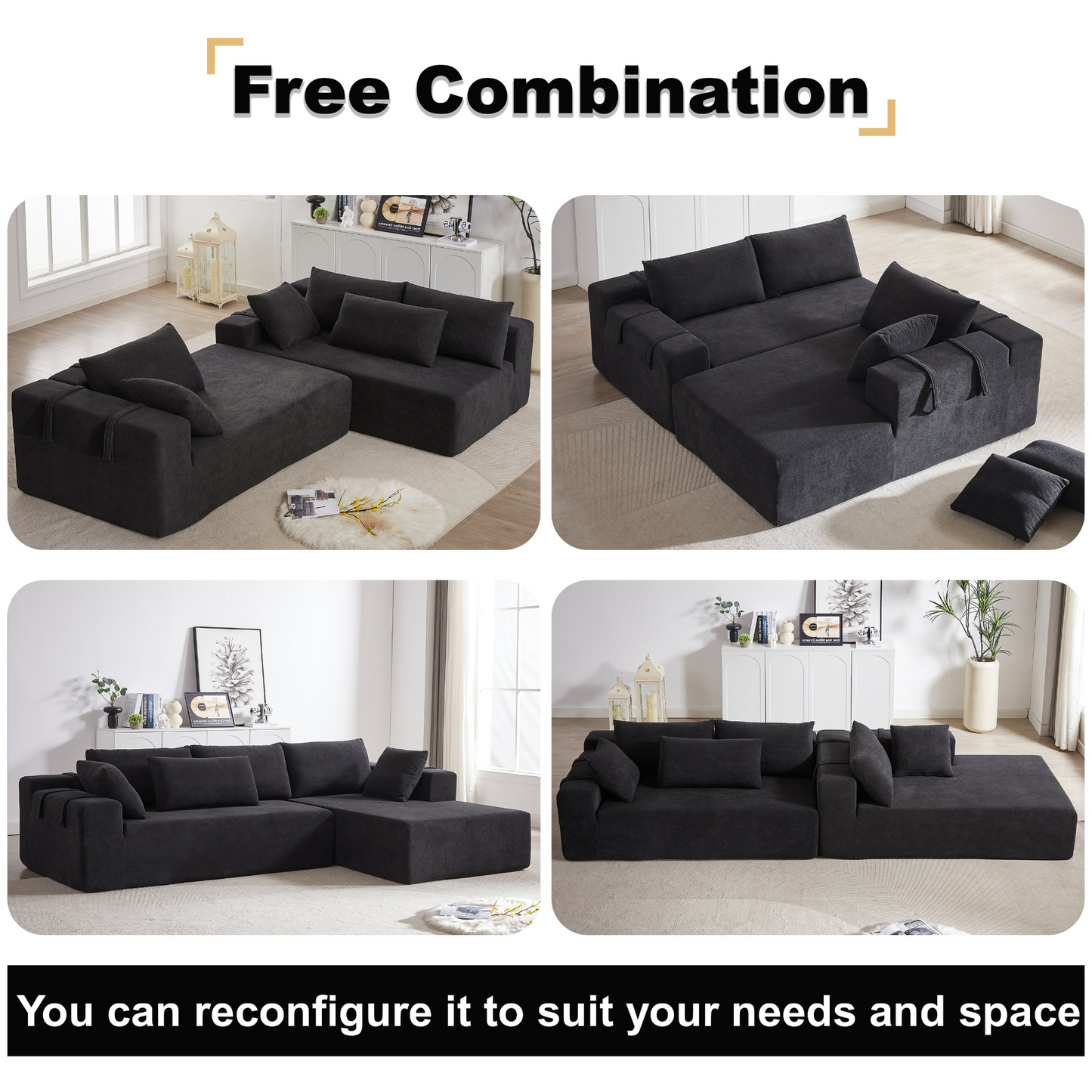 Modern Chenille Upholstered Sectional Sofa Couch Set,Modular 108" L Shaped Sectional Living Room Sofa Set With 6 Pillows,Free Combination Sofa Couch for Living Room,Bedroom(Left Chaise)