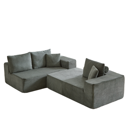 Modern Corduroy Upholstered Sectional Sofa Couch Set,Modular 108" L Shaped Sectional Living Room Sofa Set With 5 Pillows,Free Combination Sofa Couch for Living Room,Bedroom(Left Chaise)
