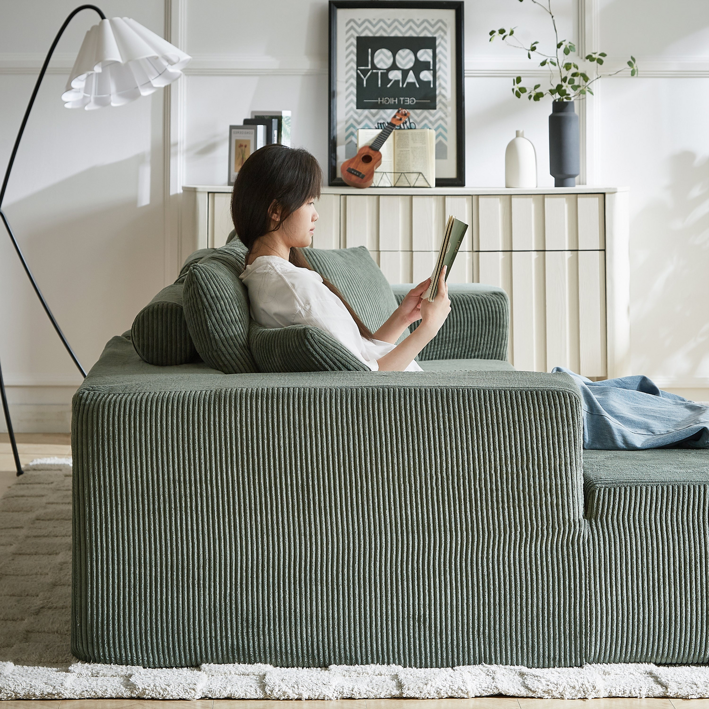 Modern Corduroy Upholstered Sectional Sofa Couch Set,Modular 108" L Shaped Sectional Living Room Sofa Set With 5 Pillows,Free Combination Sofa Couch for Living Room,Bedroom(Left Chaise)
