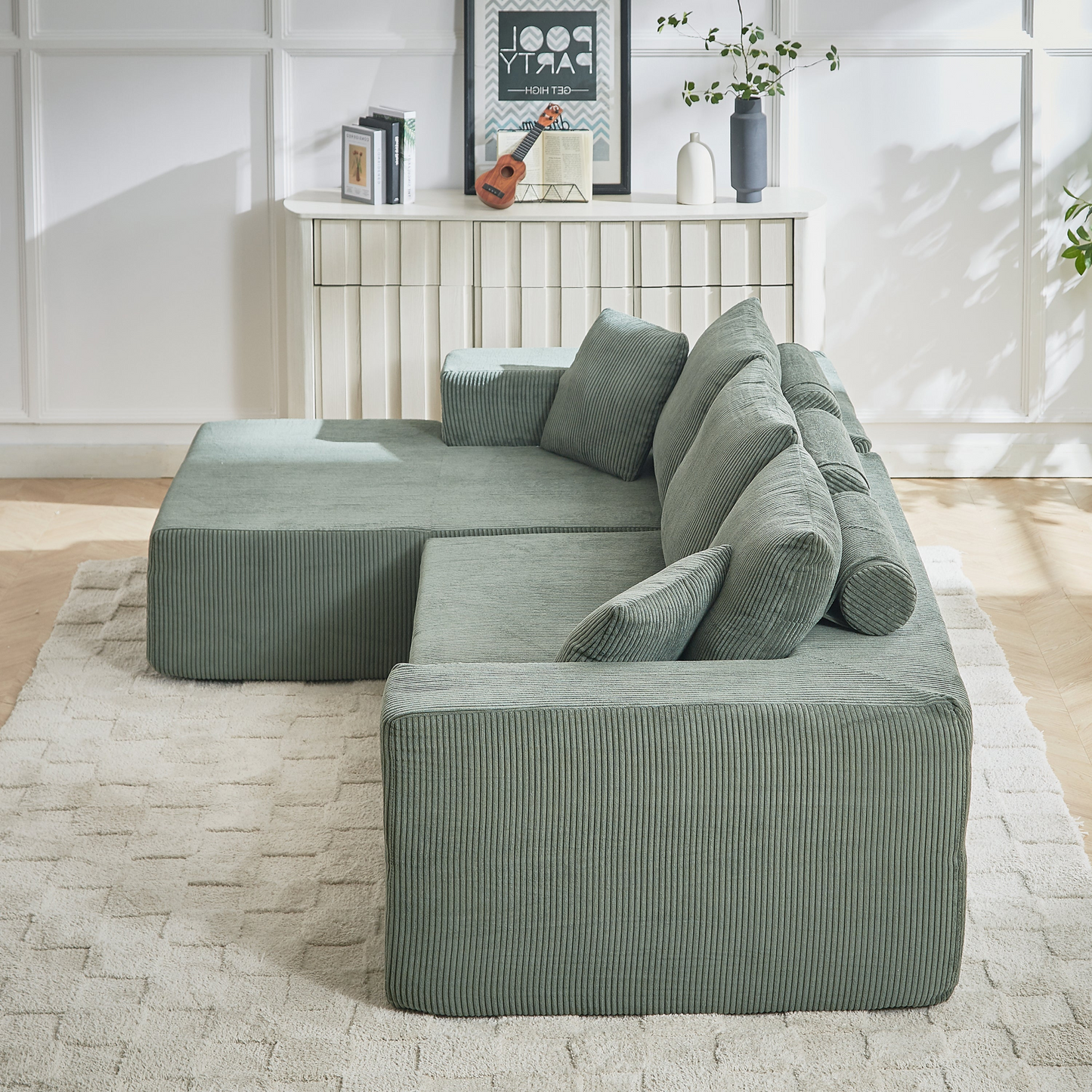 Modern Corduroy Upholstered Sectional Sofa Couch Set,Modular 108" L Shaped Sectional Living Room Sofa Set With 5 Pillows,Free Combination Sofa Couch for Living Room,Bedroom(Left Chaise)