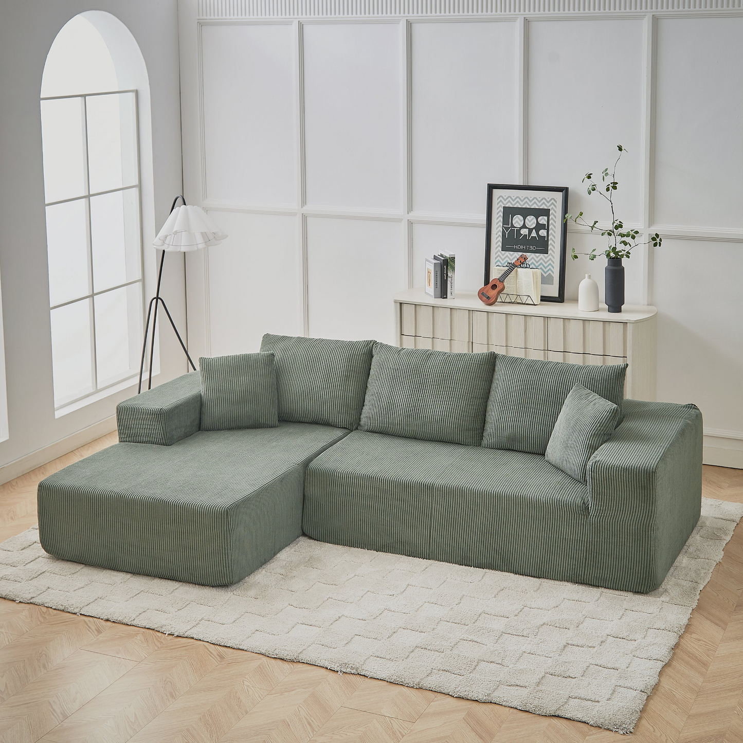 Modern Corduroy Upholstered Sectional Sofa Couch Set,Modular 108" L Shaped Sectional Living Room Sofa Set With 5 Pillows,Free Combination Sofa Couch for Living Room,Bedroom(Left Chaise)