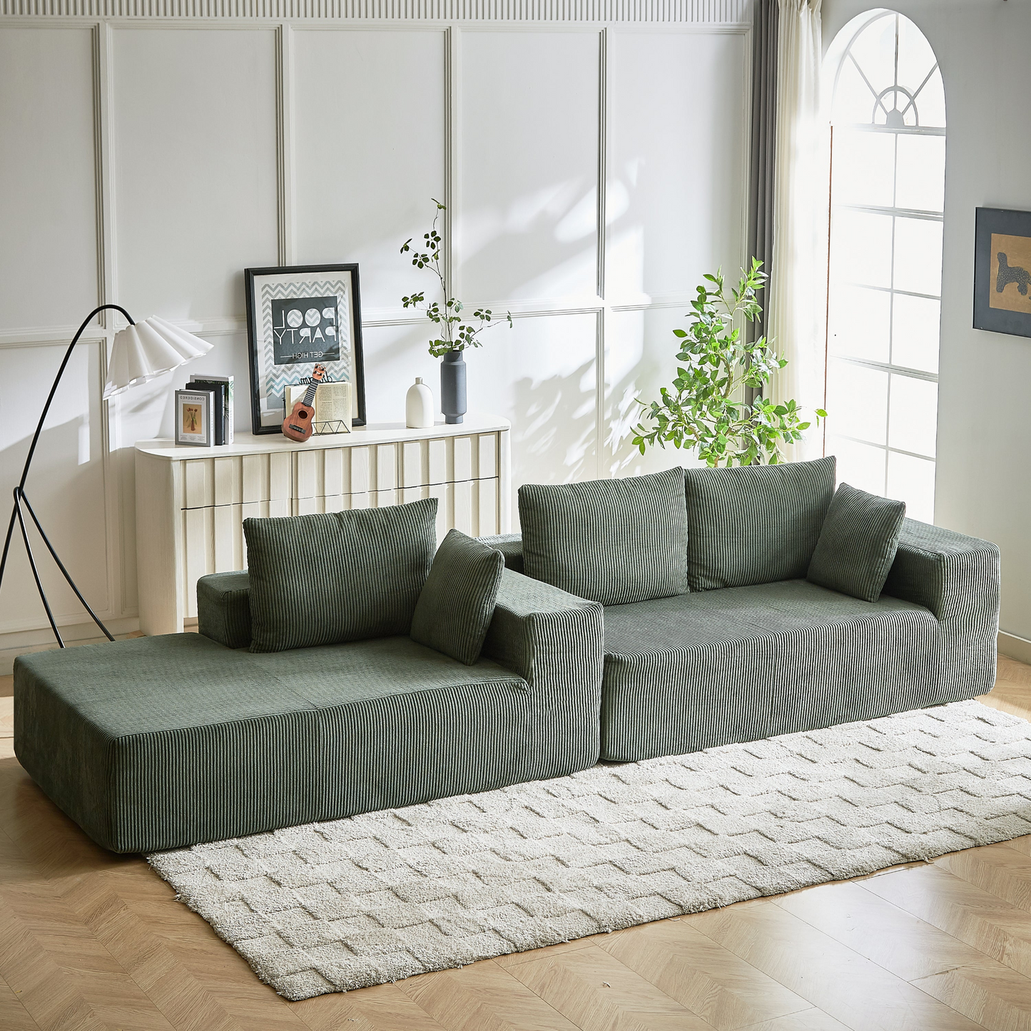 Modern Corduroy Upholstered Sectional Sofa Couch Set,Modular 108" L Shaped Sectional Living Room Sofa Set With 5 Pillows,Free Combination Sofa Couch for Living Room,Bedroom(Left Chaise)