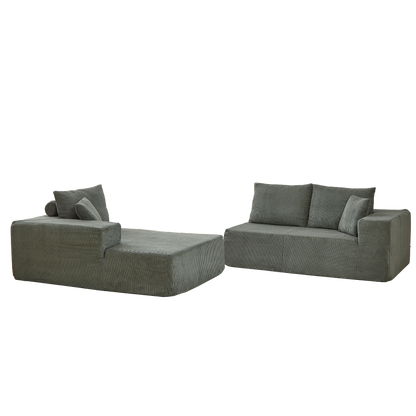 Modern Corduroy Upholstered Sectional Sofa Couch Set,Modular 108" L Shaped Sectional Living Room Sofa Set With 5 Pillows,Free Combination Sofa Couch for Living Room,Bedroom(Left Chaise)