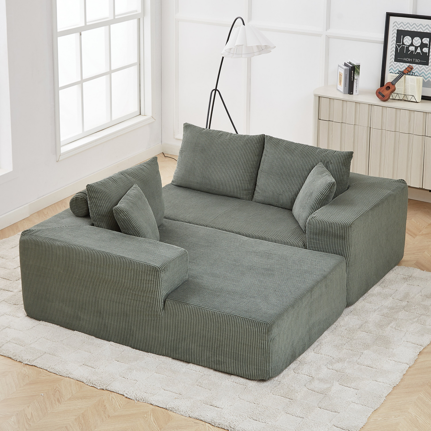 Modern Corduroy Upholstered Sectional Sofa Couch Set,Modular 108" L Shaped Sectional Living Room Sofa Set With 5 Pillows,Free Combination Sofa Couch for Living Room,Bedroom(Left Chaise)