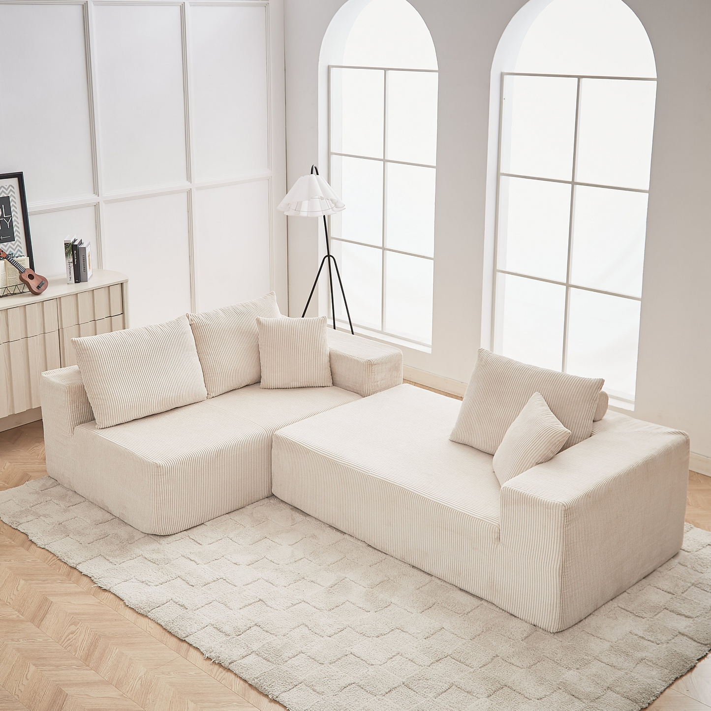 Modern Corduroy Upholstered Sectional Sofa Couch Set,Modular 108" L Shaped Sectional Living Room Sofa Set With 5 Pillows,Free Combination Sofa Couch for Living Room,Bedroom(Left Chaise)