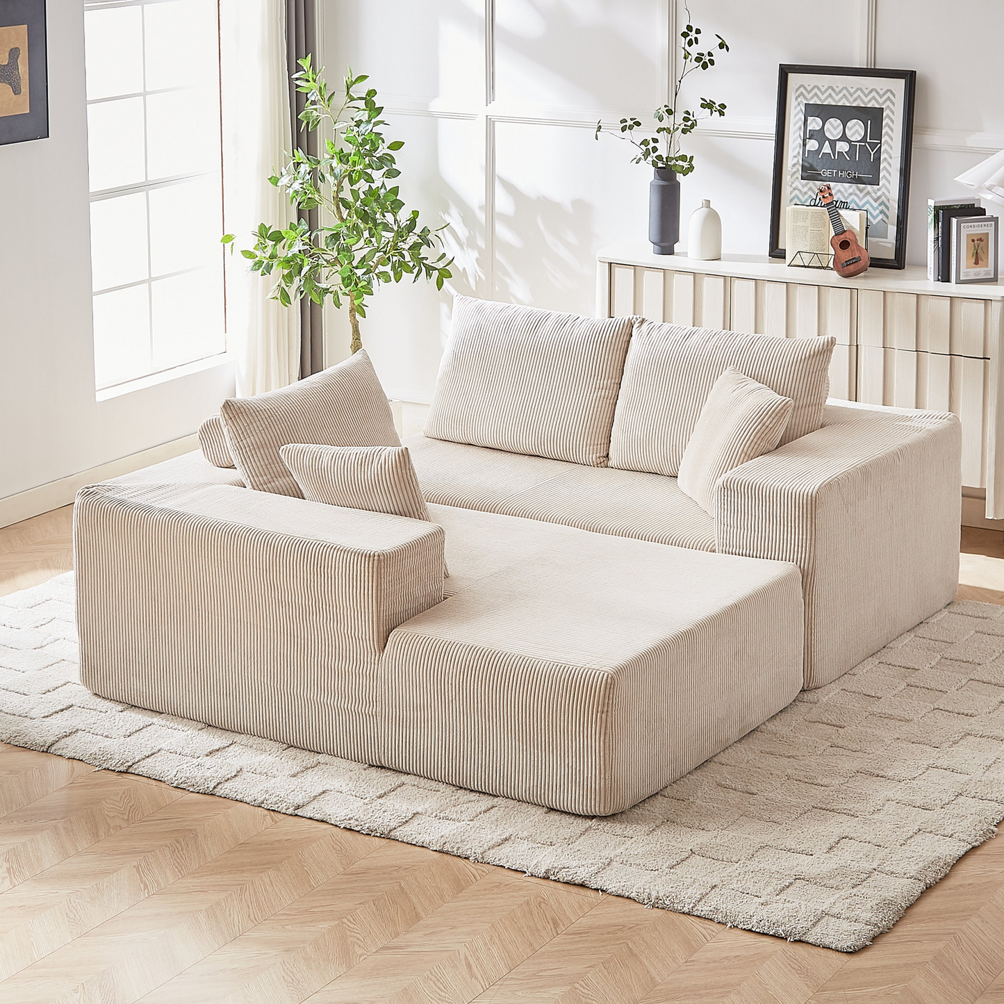Modern Corduroy Upholstered Sectional Sofa Couch Set,Modular 108" L Shaped Sectional Living Room Sofa Set With 5 Pillows,Free Combination Sofa Couch for Living Room,Bedroom(Left Chaise)