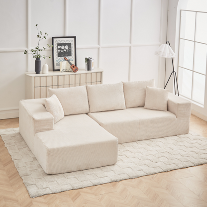 Modern Corduroy Upholstered Sectional Sofa Couch Set,Modular 108" L Shaped Sectional Living Room Sofa Set With 5 Pillows,Free Combination Sofa Couch for Living Room,Bedroom(Left Chaise)