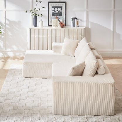 Modern Corduroy Upholstered Sectional Sofa Couch Set,Modular 108" L Shaped Sectional Living Room Sofa Set With 5 Pillows,Free Combination Sofa Couch for Living Room,Bedroom(Left Chaise)