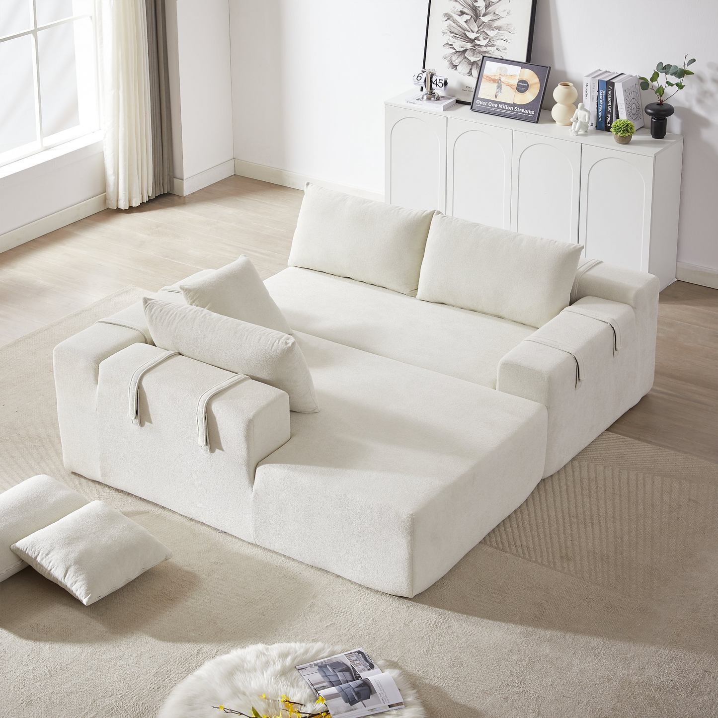 Modern Chenille Upholstered Sectional Sofa Couch Set,Modular 108" L Shaped Sectional Living Room Sofa Set With 6 Pillows,Free Combination Sofa Couch for Living Room,Bedroom(Left Chaise)