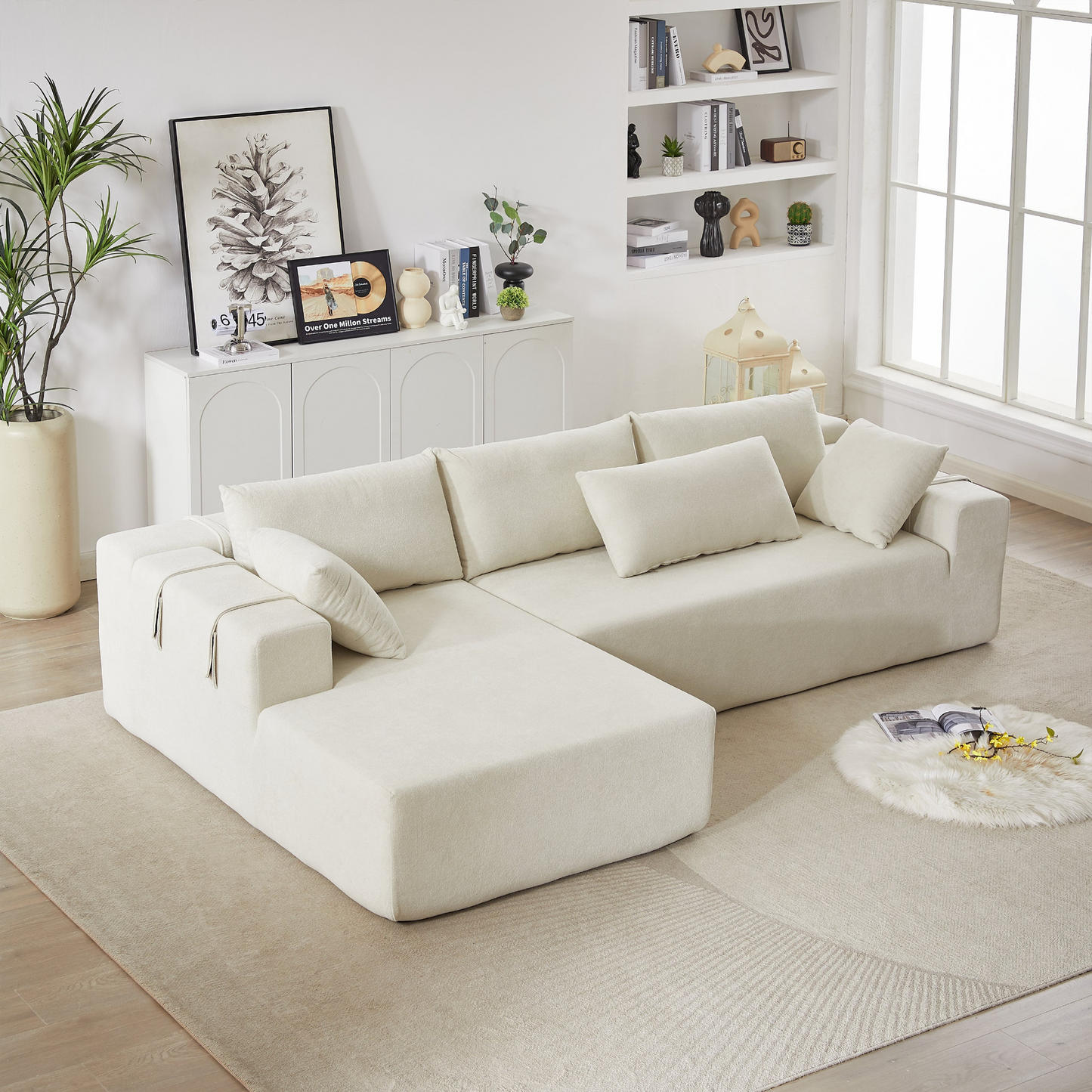 Modern Chenille Upholstered Sectional Sofa Couch Set,Modular 108" L Shaped Sectional Living Room Sofa Set With 6 Pillows,Free Combination Sofa Couch for Living Room,Bedroom(Left Chaise)