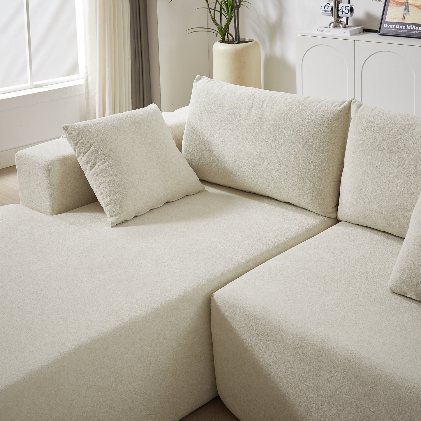 Modern Chenille Upholstered Sectional Sofa Couch Set,Modular 108" L Shaped Sectional Living Room Sofa Set With 6 Pillows,Free Combination Sofa Couch for Living Room,Bedroom(Left Chaise)