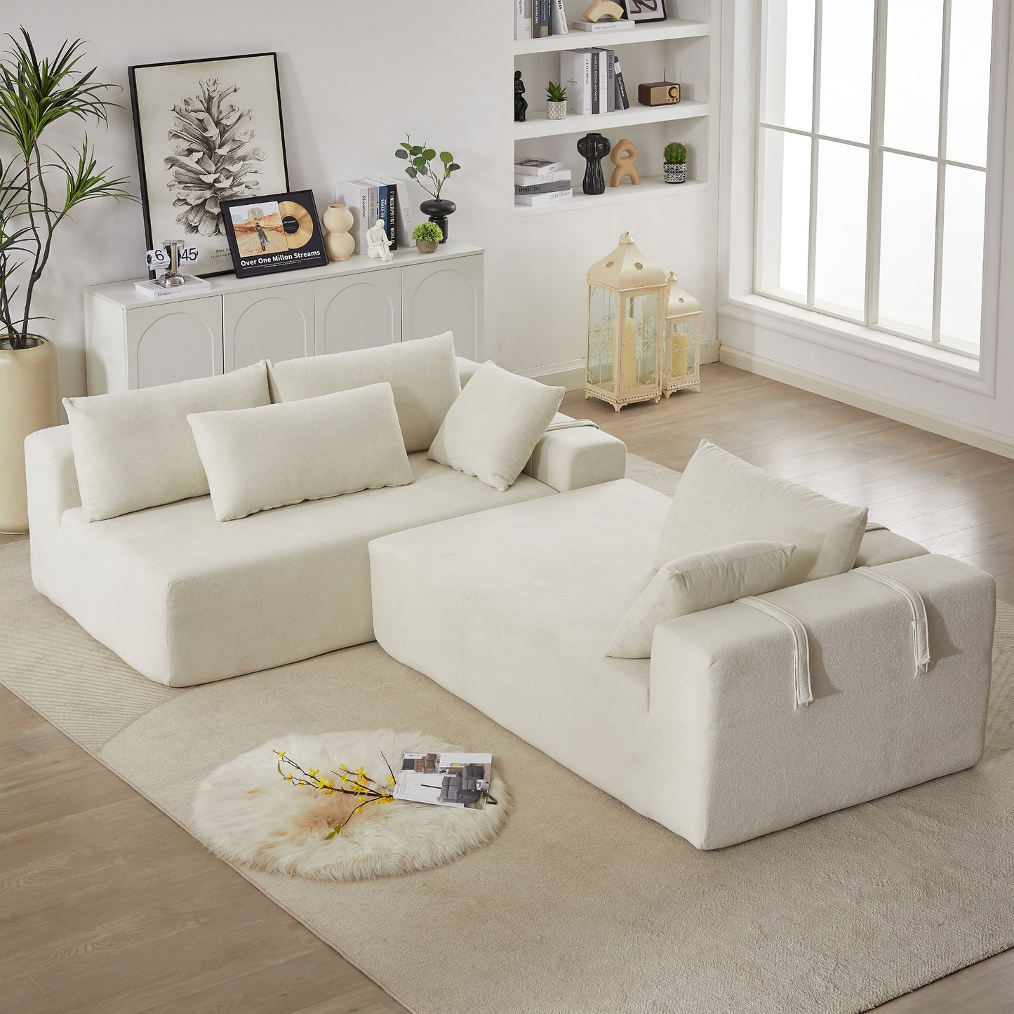 Modern Chenille Upholstered Sectional Sofa Couch Set,Modular 108" L Shaped Sectional Living Room Sofa Set With 6 Pillows,Free Combination Sofa Couch for Living Room,Bedroom(Left Chaise)