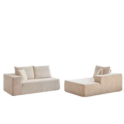 Modern Corduroy Upholstered Sectional Sofa Couch Set,Modular 108" L Shaped Sectional Living Room Sofa Set With 5 Pillows,Free Combination Sofa Couch for Living Room,Bedroom(Right Chaise)