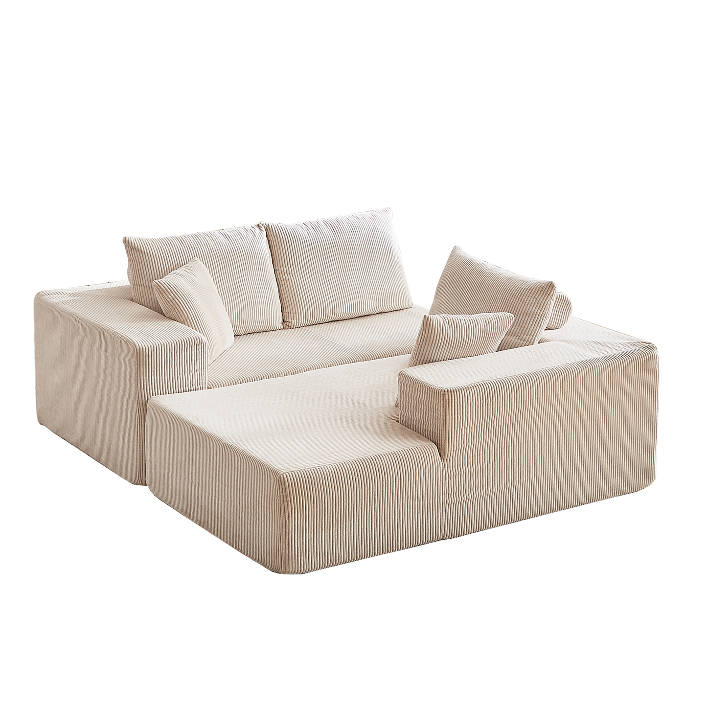 Modern Corduroy Upholstered Sectional Sofa Couch Set,Modular 108" L Shaped Sectional Living Room Sofa Set With 5 Pillows,Free Combination Sofa Couch for Living Room,Bedroom(Right Chaise)