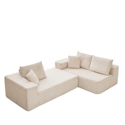 Modern Corduroy Upholstered Sectional Sofa Couch Set,Modular 108" L Shaped Sectional Living Room Sofa Set With 5 Pillows,Free Combination Sofa Couch for Living Room,Bedroom(Right Chaise)