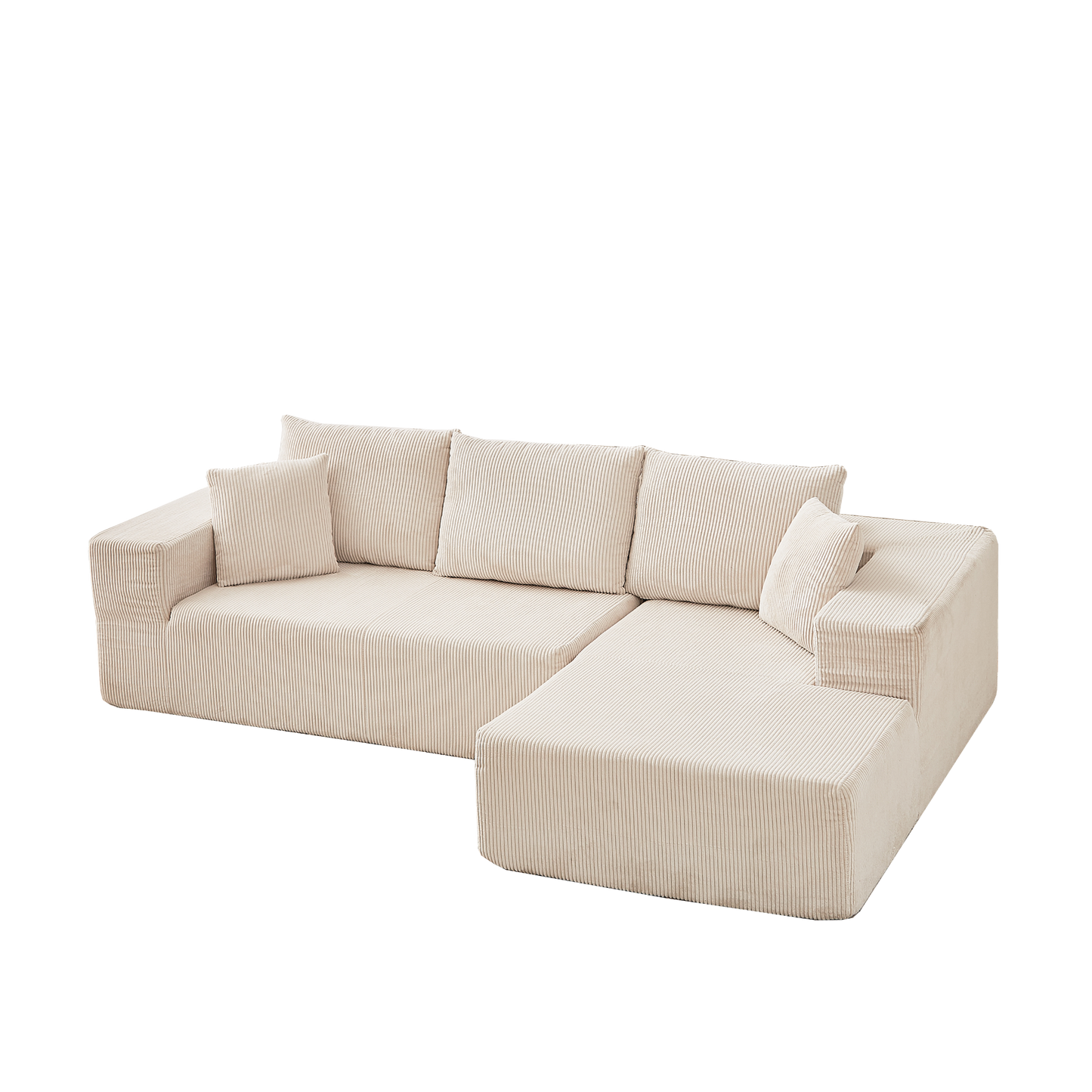 Modern Corduroy Upholstered Sectional Sofa Couch Set,Modular 108" L Shaped Sectional Living Room Sofa Set With 5 Pillows,Free Combination Sofa Couch for Living Room,Bedroom(Right Chaise)