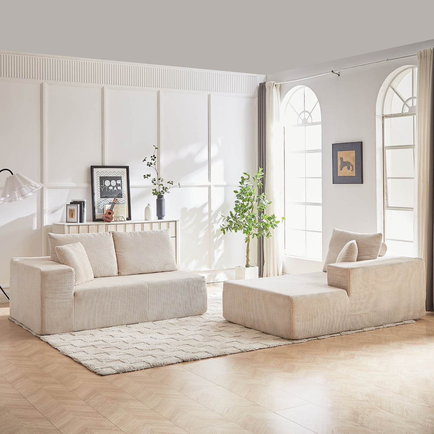 Modern Corduroy Upholstered Sectional Sofa Couch Set,Modular 108" L Shaped Sectional Living Room Sofa Set With 5 Pillows,Free Combination Sofa Couch for Living Room,Bedroom(Right Chaise)