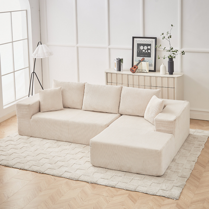 Modern Corduroy Upholstered Sectional Sofa Couch Set,Modular 108" L Shaped Sectional Living Room Sofa Set With 5 Pillows,Free Combination Sofa Couch for Living Room,Bedroom(Right Chaise)