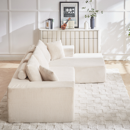 Modern Corduroy Upholstered Sectional Sofa Couch Set,Modular 108" L Shaped Sectional Living Room Sofa Set With 5 Pillows,Free Combination Sofa Couch for Living Room,Bedroom(Right Chaise)