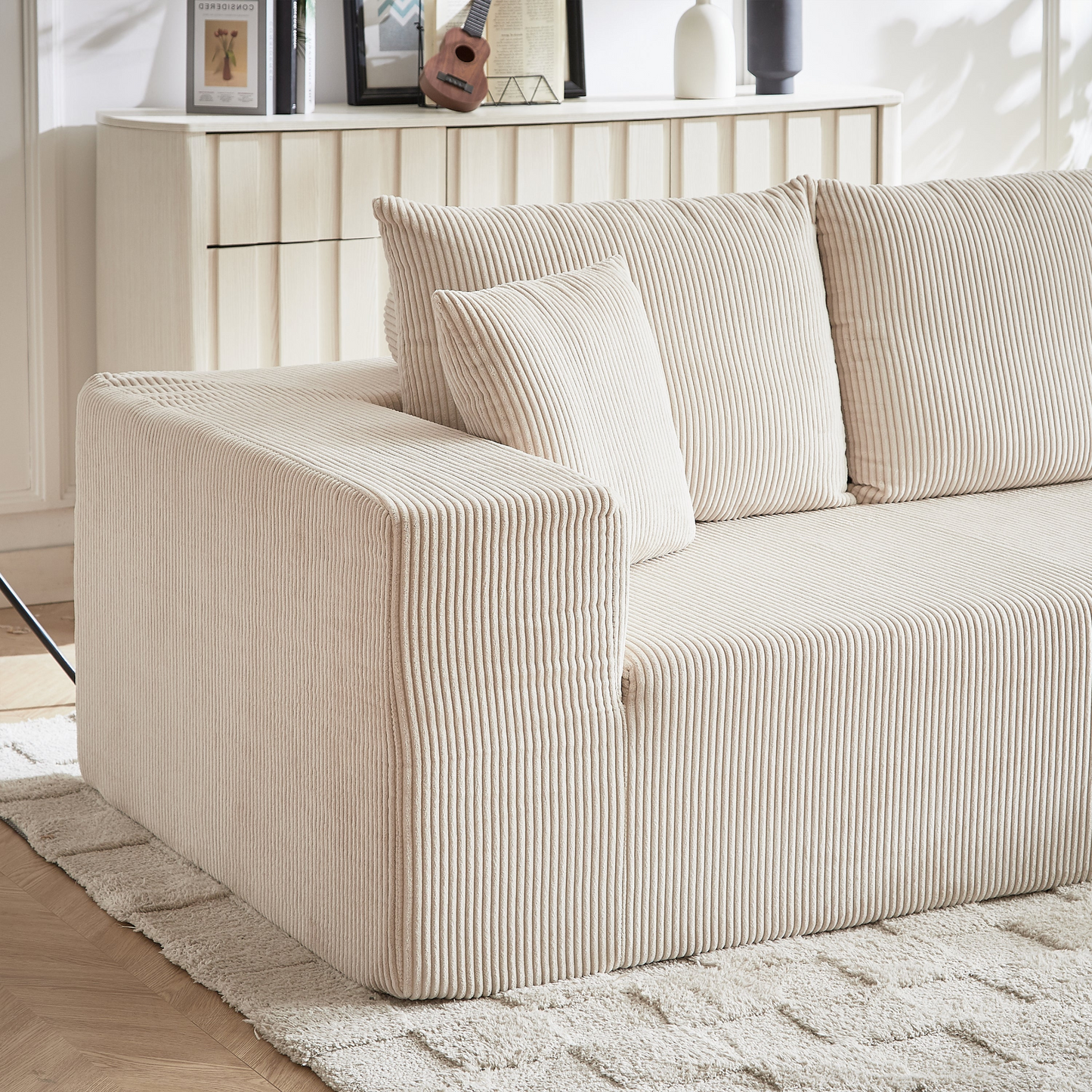 Modern Corduroy Upholstered Sectional Sofa Couch Set,Modular 108" L Shaped Sectional Living Room Sofa Set With 5 Pillows,Free Combination Sofa Couch for Living Room,Bedroom(Right Chaise)