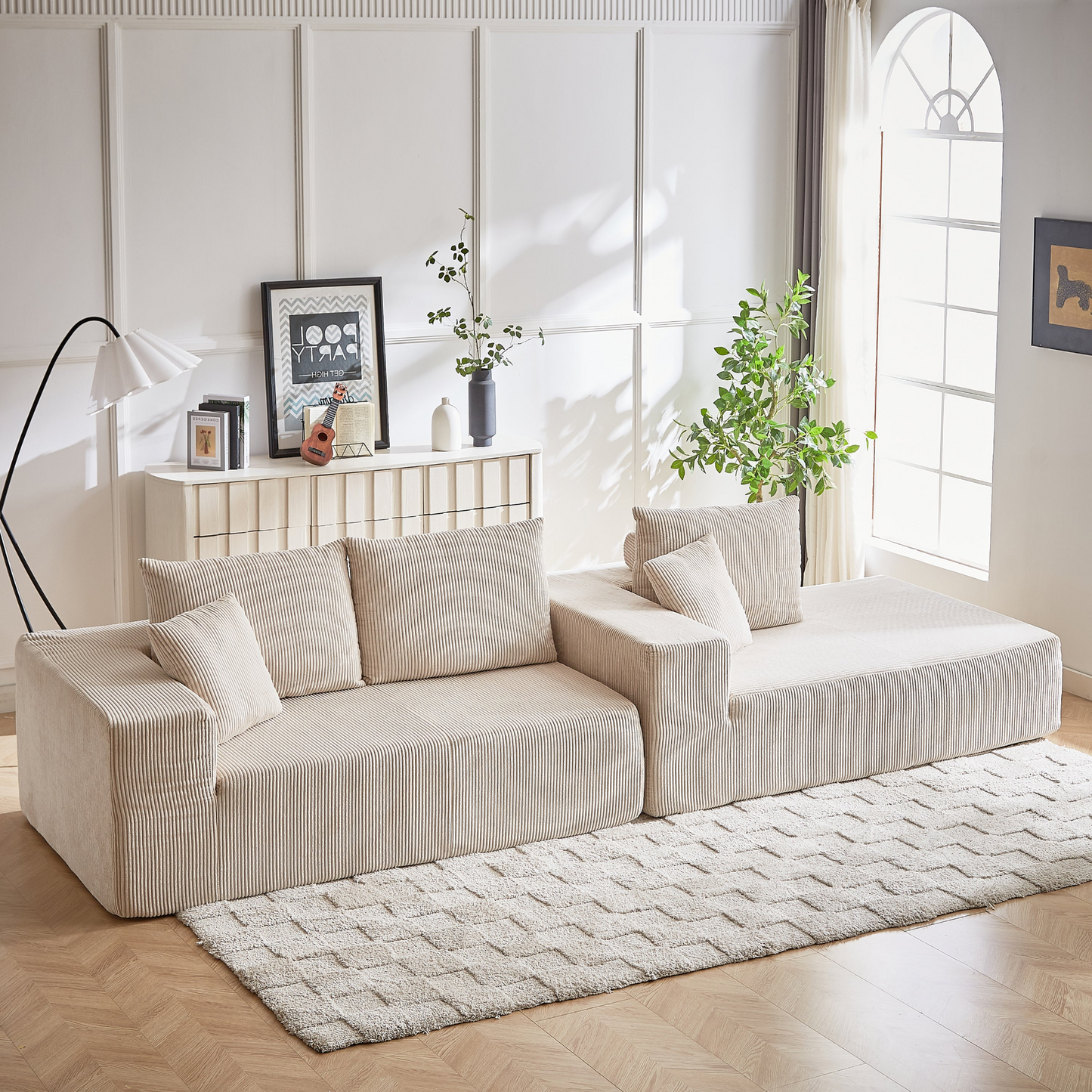 Modern Corduroy Upholstered Sectional Sofa Couch Set,Modular 108" L Shaped Sectional Living Room Sofa Set With 5 Pillows,Free Combination Sofa Couch for Living Room,Bedroom(Right Chaise)
