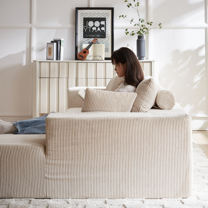 Modern Corduroy Upholstered Sectional Sofa Couch Set,Modular 108" L Shaped Sectional Living Room Sofa Set With 5 Pillows,Free Combination Sofa Couch for Living Room,Bedroom(Right Chaise)
