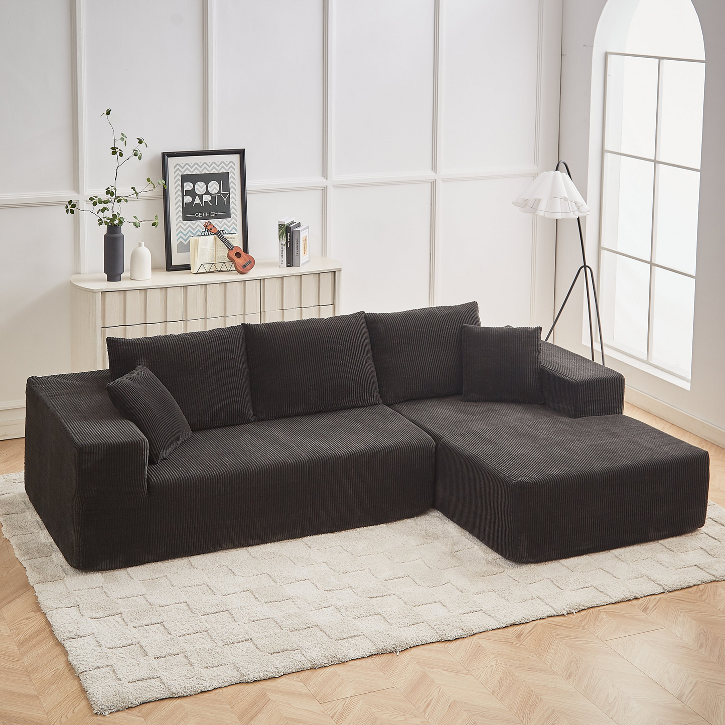 Modern Corduroy Upholstered Sectional Sofa Couch Set,Modular 108" L Shaped Sectional Living Room Sofa Set With 5 Pillows,Free Combination Sofa Couch for Living Room,Bedroom(Right Chaise)