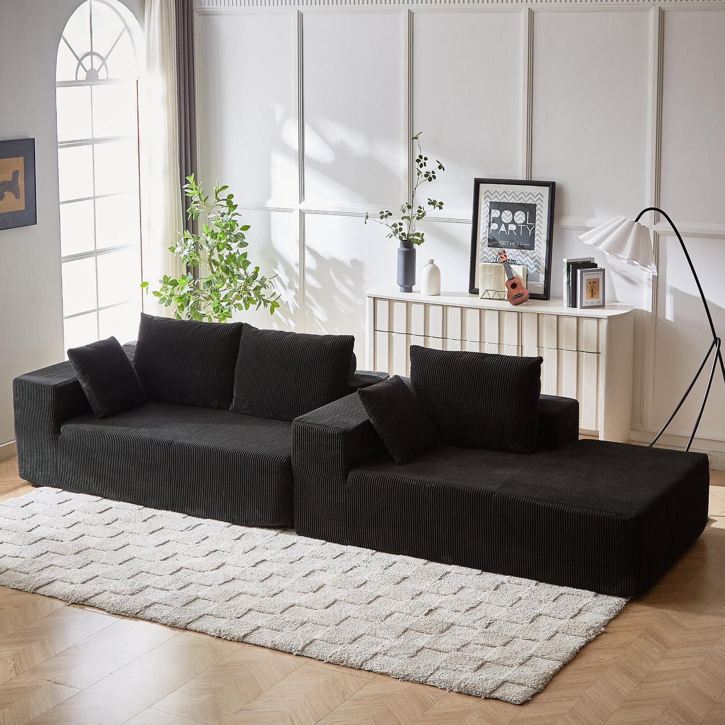 Modern Corduroy Upholstered Sectional Sofa Couch Set,Modular 108" L Shaped Sectional Living Room Sofa Set With 5 Pillows,Free Combination Sofa Couch for Living Room,Bedroom(Right Chaise)