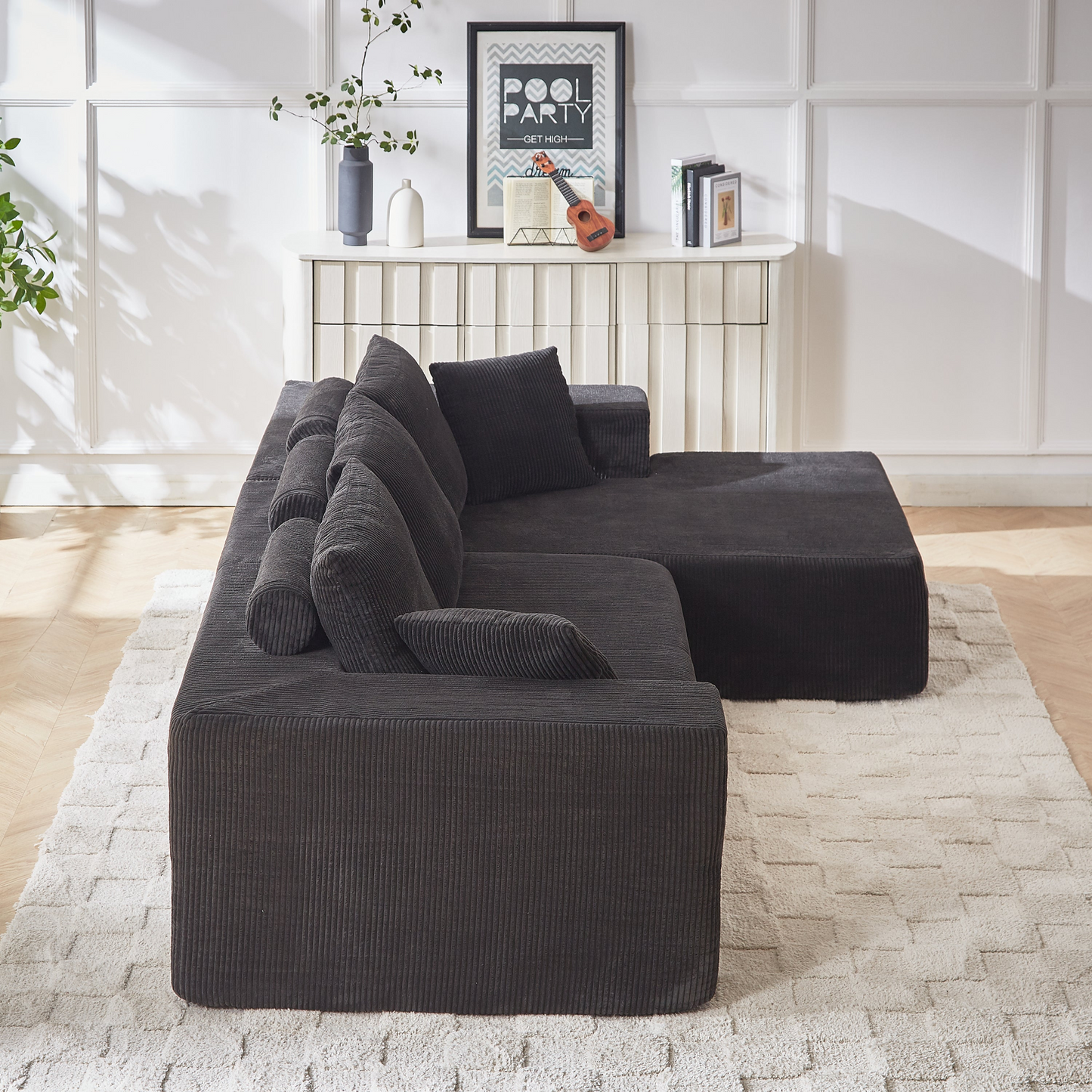 Modern Corduroy Upholstered Sectional Sofa Couch Set,Modular 108" L Shaped Sectional Living Room Sofa Set With 5 Pillows,Free Combination Sofa Couch for Living Room,Bedroom(Right Chaise)