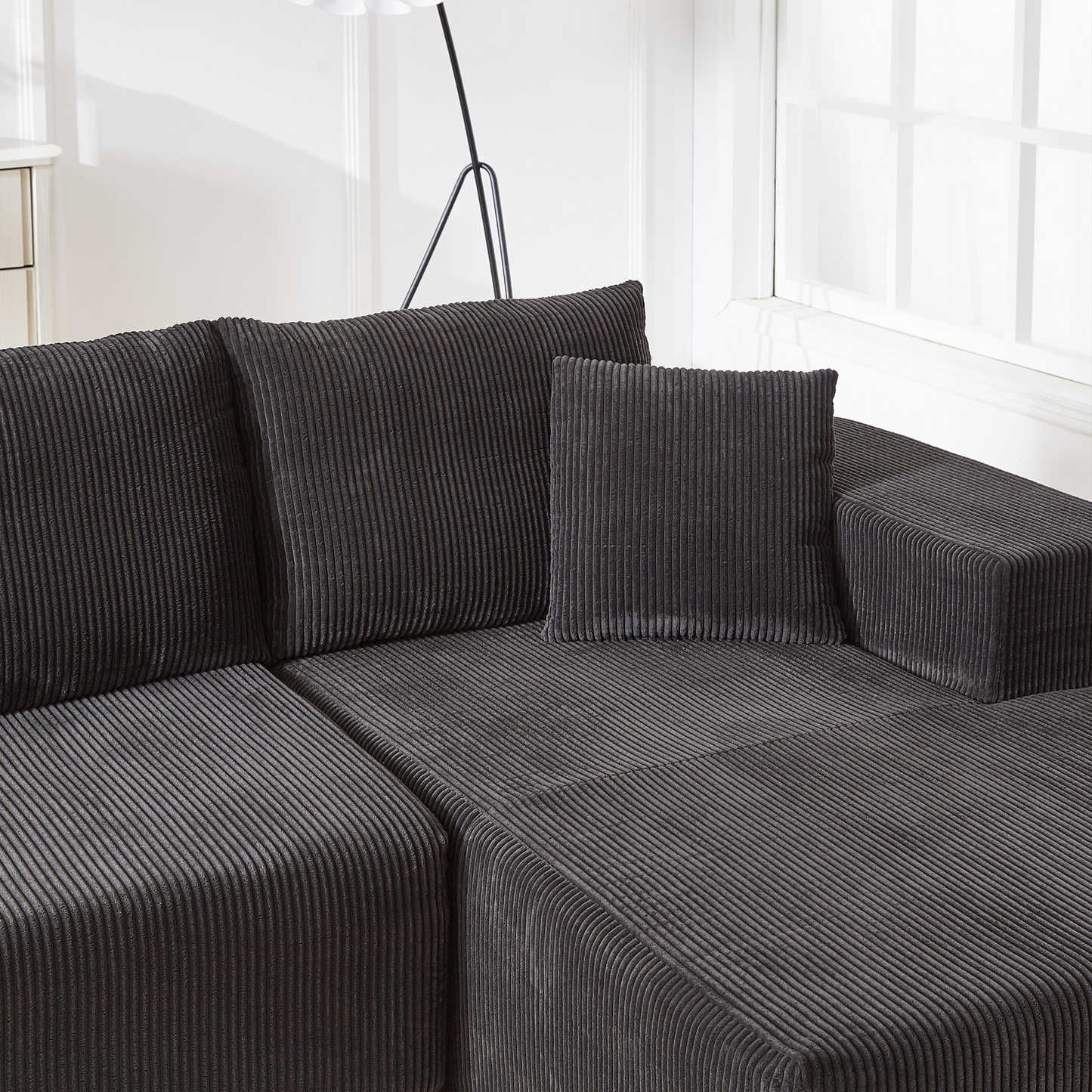 Modern Corduroy Upholstered Sectional Sofa Couch Set,Modular 108" L Shaped Sectional Living Room Sofa Set With 5 Pillows,Free Combination Sofa Couch for Living Room,Bedroom(Right Chaise)