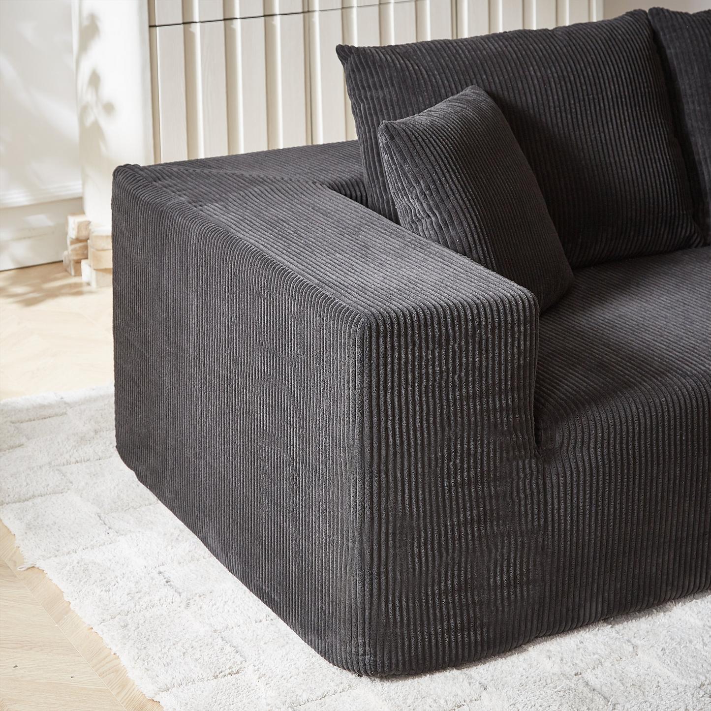 Modern Corduroy Upholstered Sectional Sofa Couch Set,Modular 108" L Shaped Sectional Living Room Sofa Set With 5 Pillows,Free Combination Sofa Couch for Living Room,Bedroom(Right Chaise)
