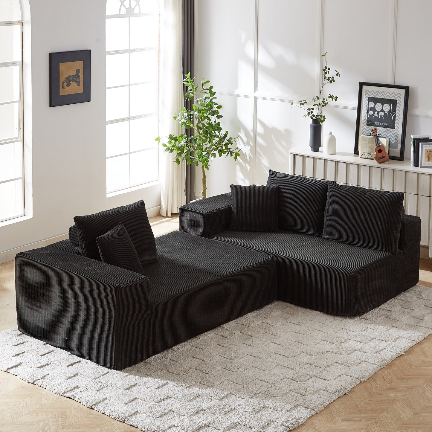Modern Corduroy Upholstered Sectional Sofa Couch Set,Modular 108" L Shaped Sectional Living Room Sofa Set With 5 Pillows,Free Combination Sofa Couch for Living Room,Bedroom(Right Chaise)