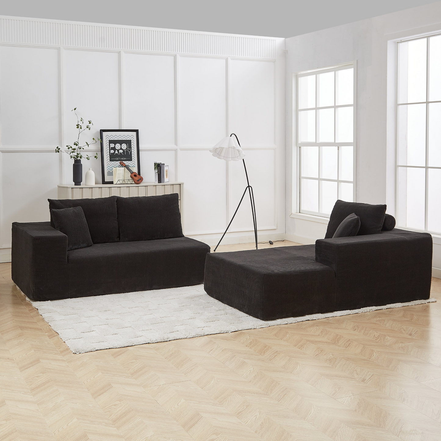 Modern Corduroy Upholstered Sectional Sofa Couch Set,Modular 108" L Shaped Sectional Living Room Sofa Set With 5 Pillows,Free Combination Sofa Couch for Living Room,Bedroom(Right Chaise)