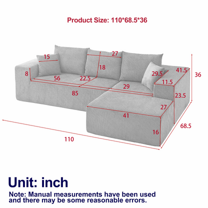 Modern Corduroy Upholstered Sectional Sofa Couch Set,Modular 108" L Shaped Sectional Living Room Sofa Set With 5 Pillows,Free Combination Sofa Couch for Living Room,Bedroom(Right Chaise)