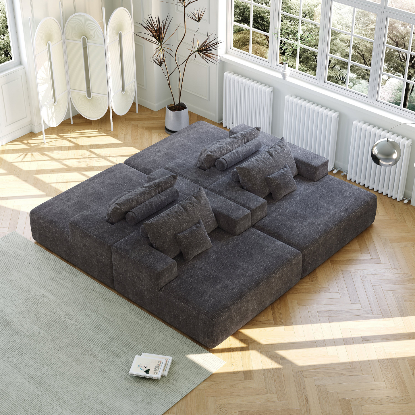 55-inch Chenille Sponge Sofa Lounge Chair,No Assembly Required,Fluffy Modern Sleeper Chair for Indoor Living Room Bedroom