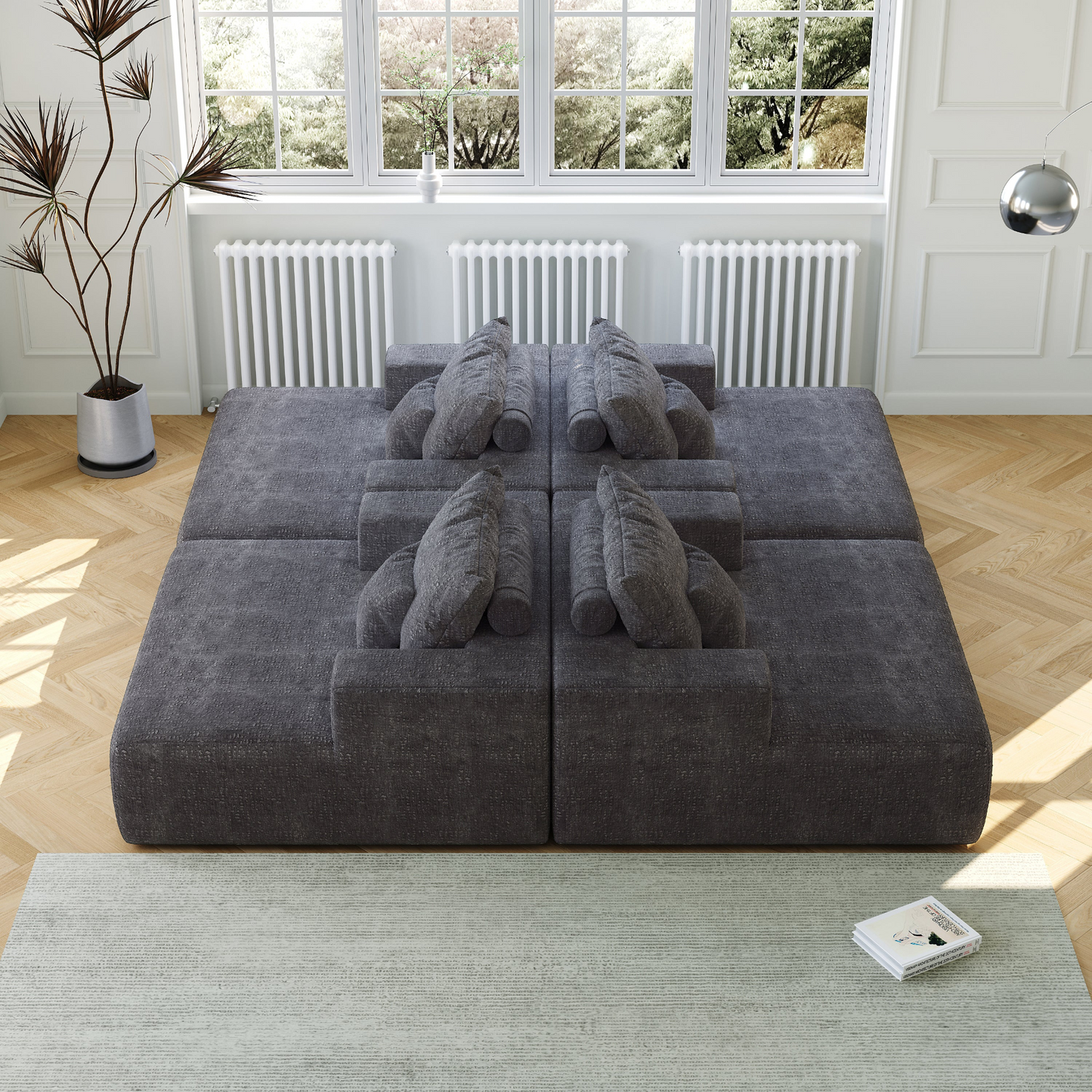 55-inch Chenille Sponge Sofa Lounge Chair,No Assembly Required,Fluffy Modern Sleeper Chair for Indoor Living Room Bedroom