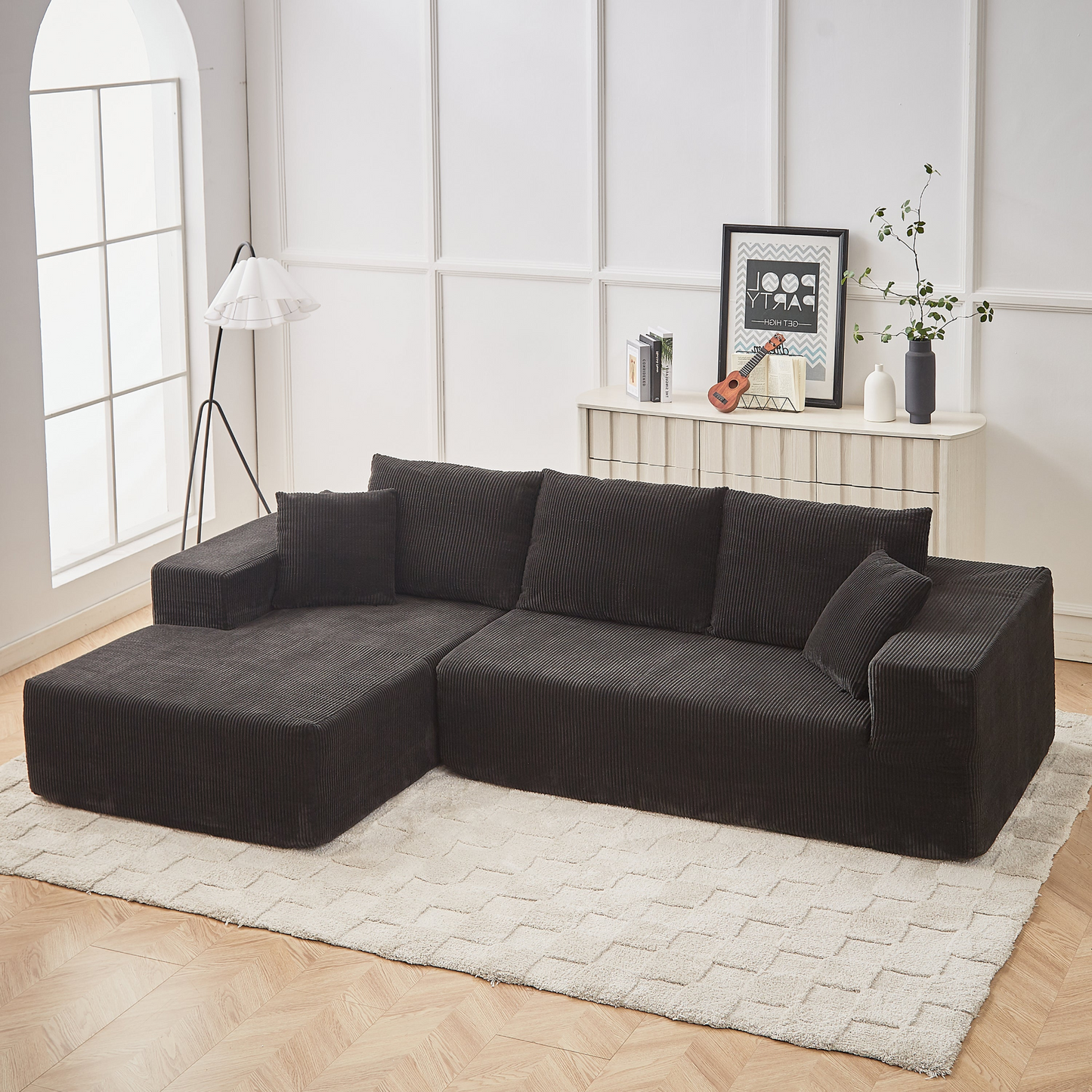 Modern Corduroy Upholstered Sectional Sofa Couch Set,Modular 108" L Shaped Sectional Living Room Sofa Set With 5 Pillows,Free Combination Sofa Couch for Living Room,Bedroom(Left Chaise)