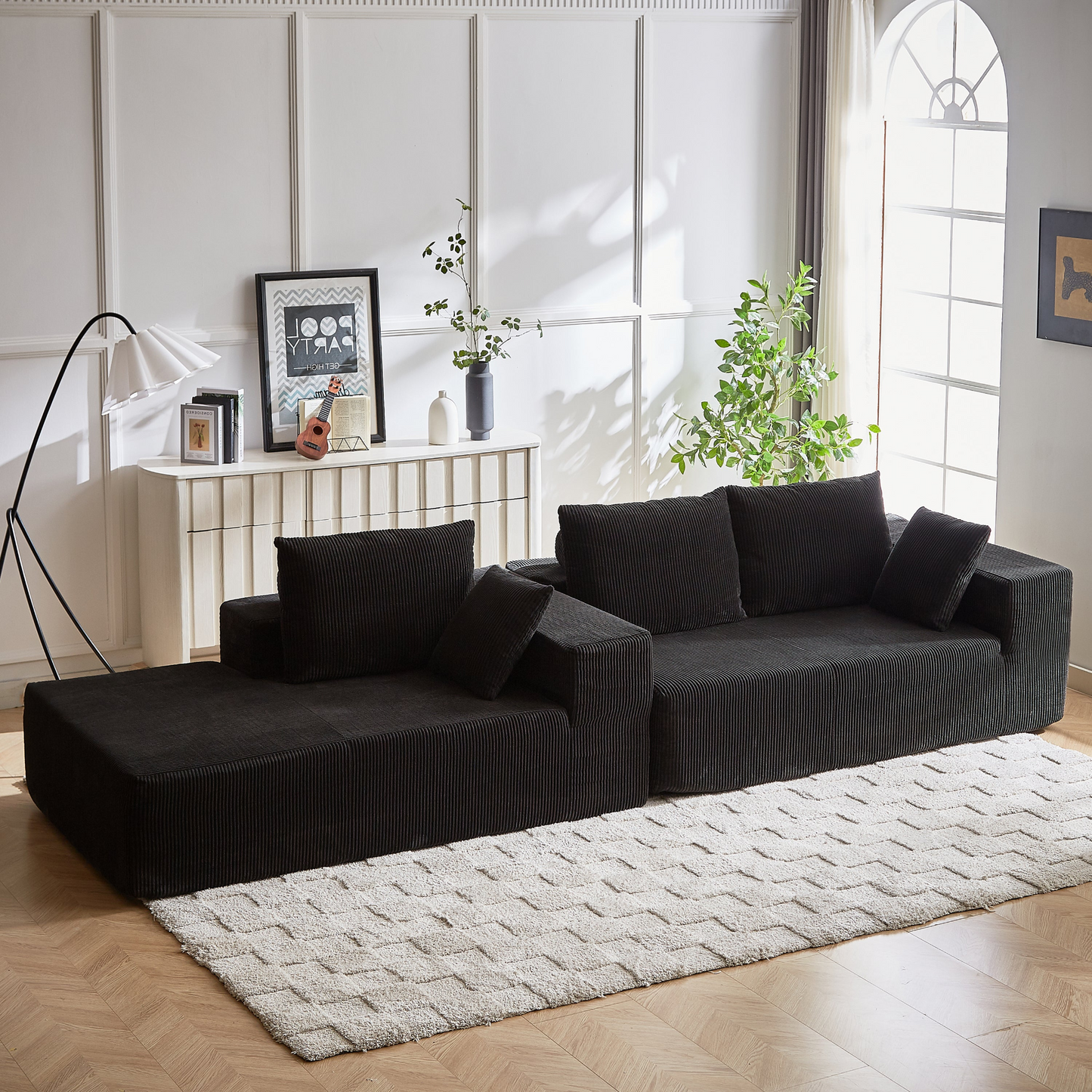 Modern Corduroy Upholstered Sectional Sofa Couch Set,Modular 108" L Shaped Sectional Living Room Sofa Set With 5 Pillows,Free Combination Sofa Couch for Living Room,Bedroom(Left Chaise)