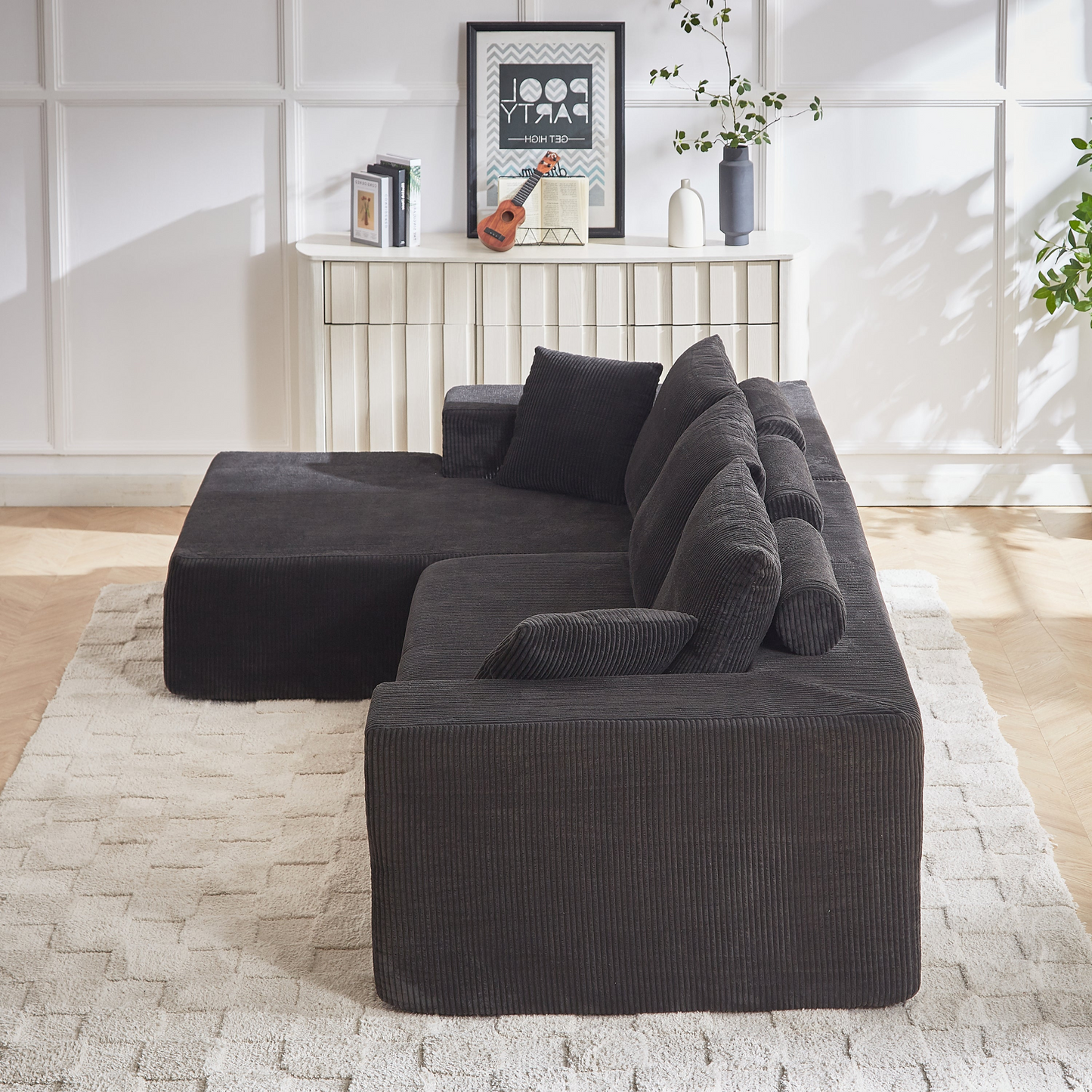 Modern Corduroy Upholstered Sectional Sofa Couch Set,Modular 108" L Shaped Sectional Living Room Sofa Set With 5 Pillows,Free Combination Sofa Couch for Living Room,Bedroom(Left Chaise)