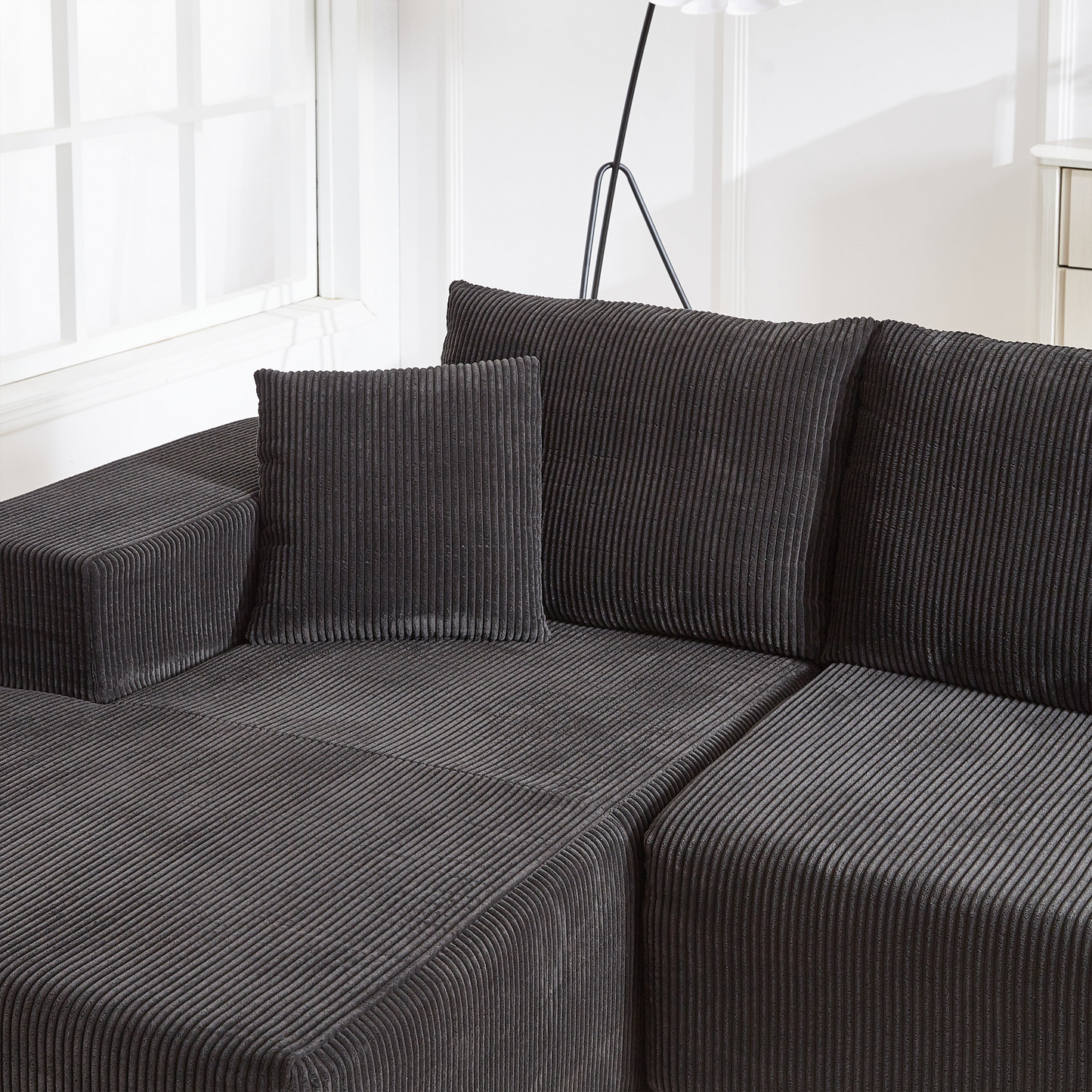 Modern Corduroy Upholstered Sectional Sofa Couch Set,Modular 108" L Shaped Sectional Living Room Sofa Set With 5 Pillows,Free Combination Sofa Couch for Living Room,Bedroom(Left Chaise)