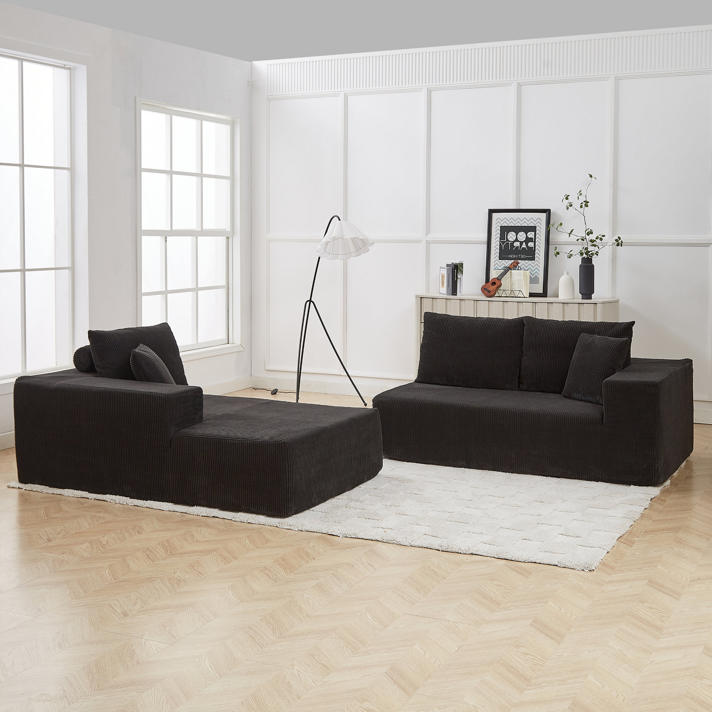 Modern Corduroy Upholstered Sectional Sofa Couch Set,Modular 108" L Shaped Sectional Living Room Sofa Set With 5 Pillows,Free Combination Sofa Couch for Living Room,Bedroom(Left Chaise)