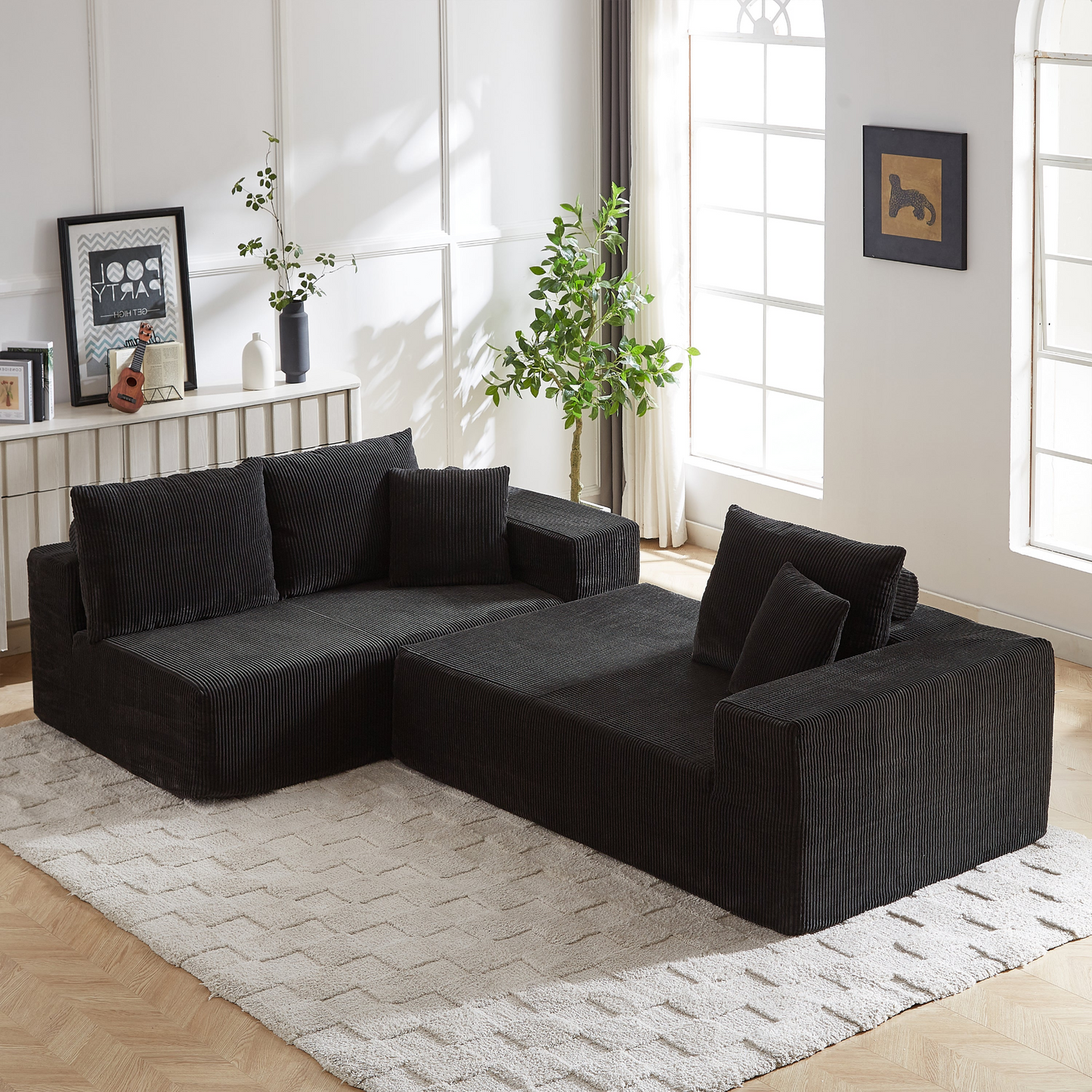 Modern Corduroy Upholstered Sectional Sofa Couch Set,Modular 108" L Shaped Sectional Living Room Sofa Set With 5 Pillows,Free Combination Sofa Couch for Living Room,Bedroom(Left Chaise)