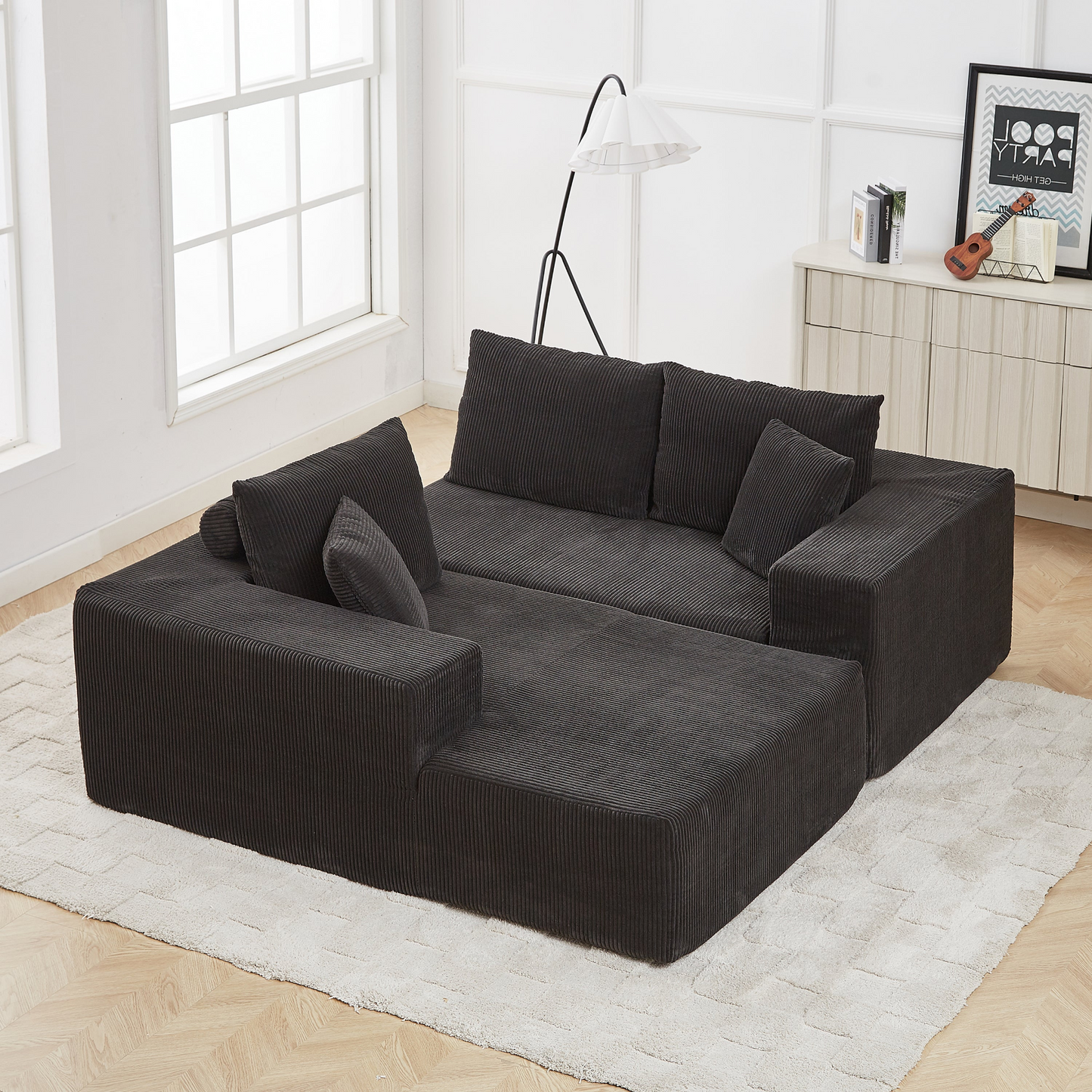 Modern Corduroy Upholstered Sectional Sofa Couch Set,Modular 108" L Shaped Sectional Living Room Sofa Set With 5 Pillows,Free Combination Sofa Couch for Living Room,Bedroom(Left Chaise)