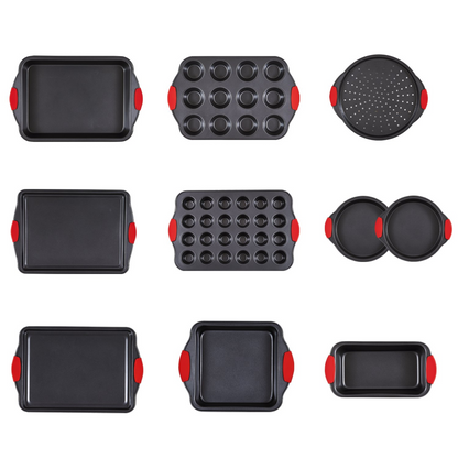 Baking Pan Set 10-Piece Nonstick Carbon Steel Bakeware Set with Silicone Handle