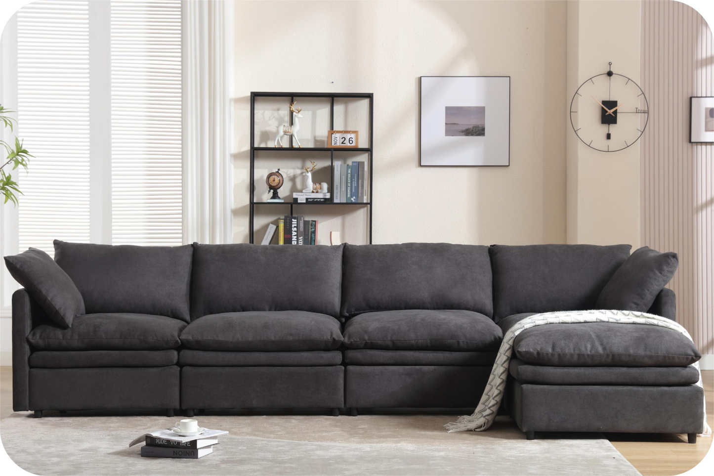 Modern U-shaped Sectional Sofa ,5-seat Upholstered  Sofa Furniture,Sleeper Sofa Couch with Chaise Lounge for Living Room,Apartment,Dark Gray,Polyester