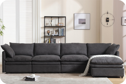 Modern U-shaped Sectional Sofa ,5-seat Upholstered  Sofa Furniture,Sleeper Sofa Couch with Chaise Lounge for Living Room,Apartment,Dark Gray,Polyester