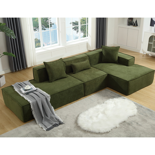 Modular combination living room sofa set, modern minimalist sofa, free installation sofa, L-shaped, Italian minimalist tofu block sofa, Right-Hand Facing,Terrycloth fabric,Green