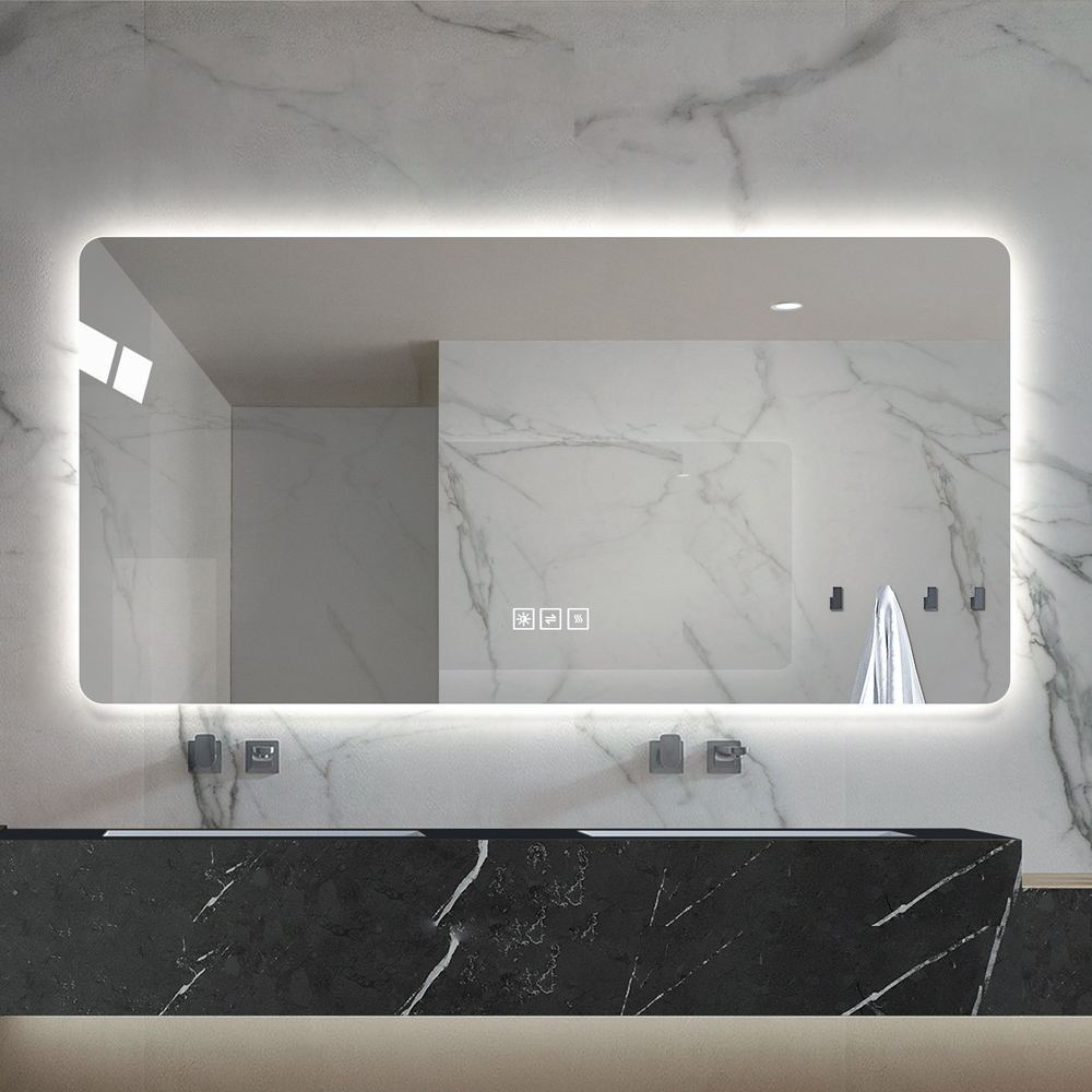 28*60in  LED bathroom mirror, corrosion-resistant, three-color dimmable, backlit mirror with one-touch demist function