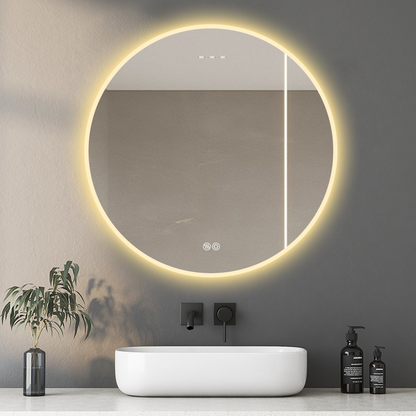 32'' LED Round Wall-Mounted Mirror, Anti-Fog, 3 Color Temperature Adjustable & Dimmable Light, Makeup Mirror for Bedroom & Bathroom, Smart Mirror for Modern Home Decor